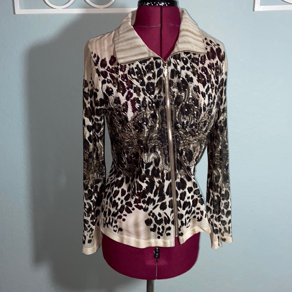 Vintage Damee,Inc. Sheer Mesh animal Zip Jacket, SzM
